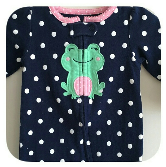 ❤Navy and Pink Baby Girl frog footed sleeper - Picture 2 of 4